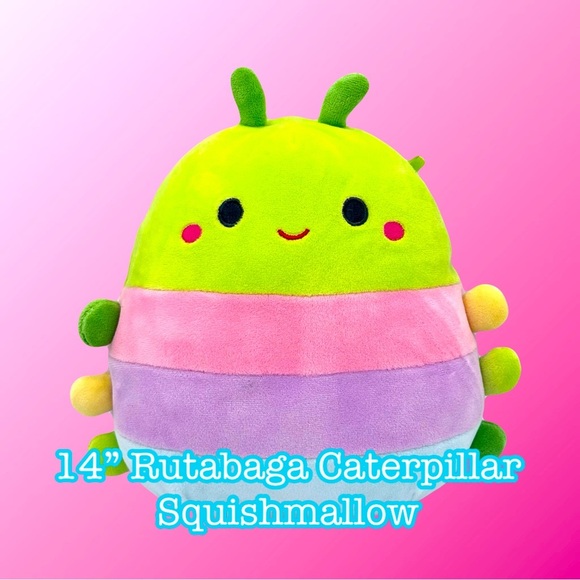 Squishmallows Other - Squishmallows Green and Pink Caterpillar 14” Rutabaga NWT​